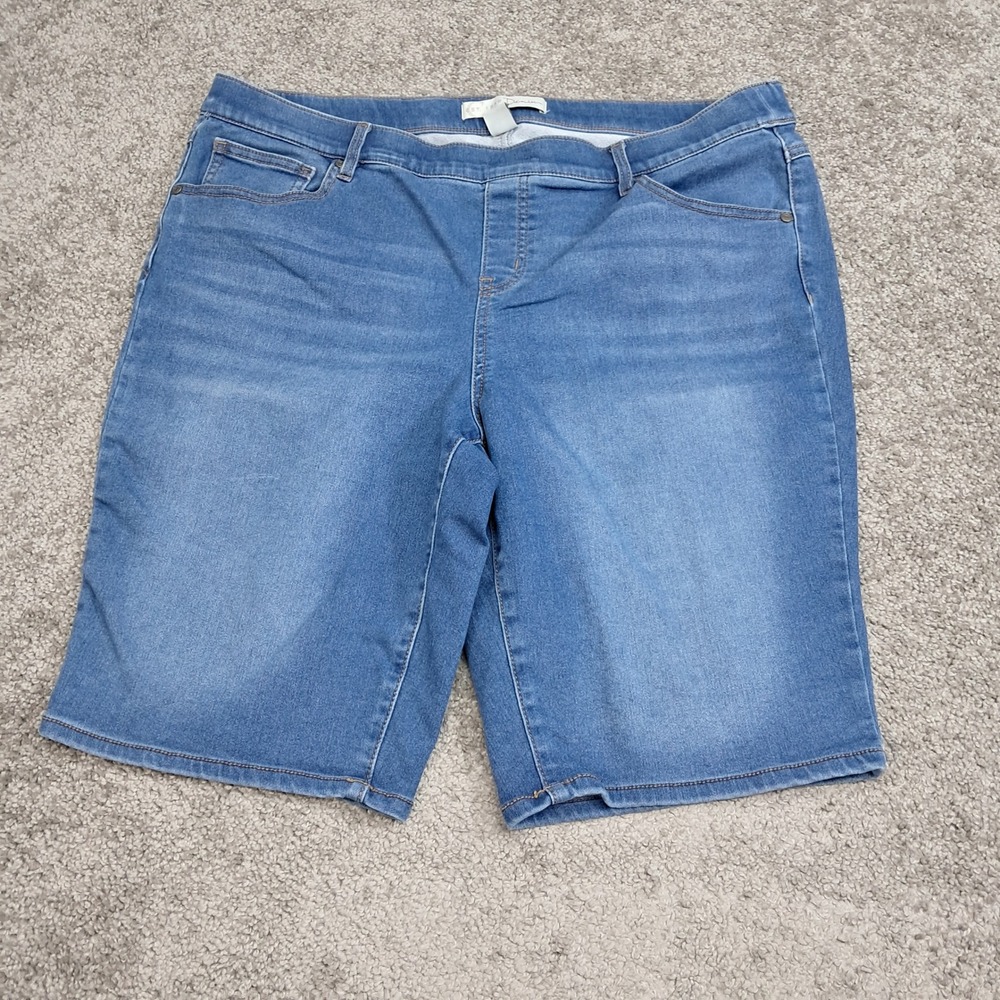 EST. 1946 Denim Women 16W Curvy Bermuda Shorts Blue Medium Wash Stretch Pull On